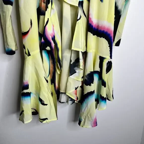 A.L.C. Enzo Silk Chiffon Wrap Dress Yellow Psychedelic Mini Womens 6 - Picture 12 of 16